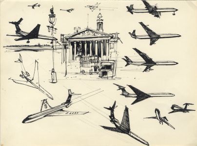 Paul Sharp - Mid 20th Century Pen and Ink Drawing, Airport