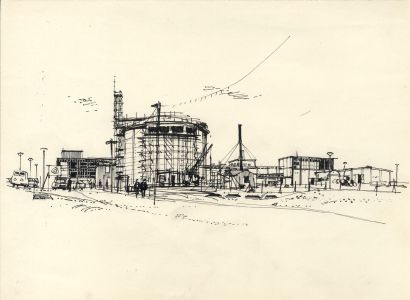 Paul Sharp - Mid 20th Century Pen and Ink Drawing, Industrial Scene