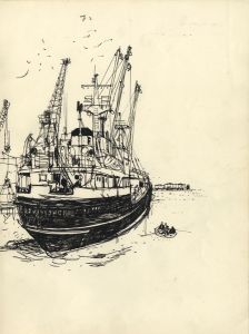 Paul Sharp - Mid 20th Century Pen and Ink Drawing, Fishing Boat
