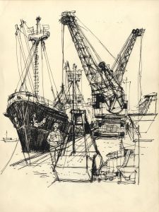 Paul Sharp - Mid 20th Century Pen and Ink Drawing, Fishing Boat