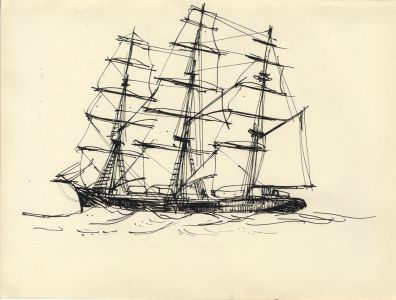 Paul Sharp - Mid 20th Century Pen and Ink Drawing, Ship