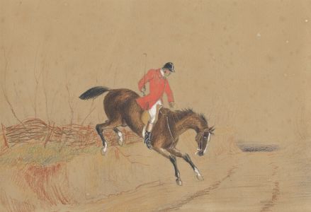 G. R. W - 1856 Pastel, Horse and Hounds