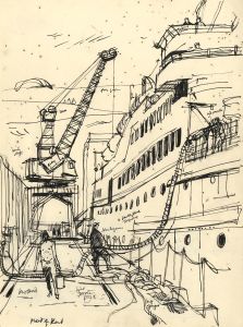 Paul Sharp - Mid 20th Century Pen and Ink Drawing, Ship in Port