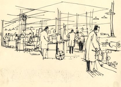 Paul Sharp - Mid 20th Century Pen and Ink Drawing, Factory