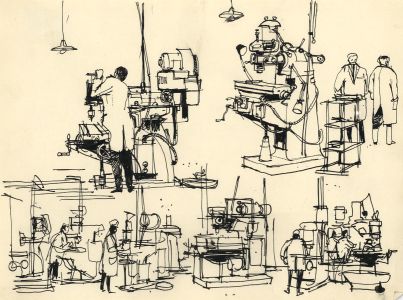 Paul Sharp - Mid 20th Century Pen and Ink Drawing, Machinery