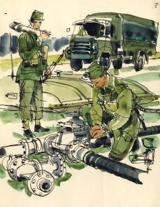 Paul Sharp - Mid 20th Century Watercolour, Soldiers at Work