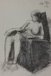 Mid 20th Century Charcoal Drawing - Seated Nude