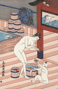 Mid 20th Century Oriental Woodblock - Women Bathing
