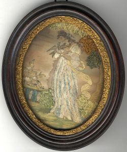 19th Century Silk Needle Embroidery - Woman with Bird