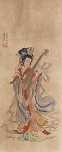 Early 20th Century Japanese Woodblock - Woman with Biwa