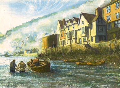 J.A. Bayley - Contemporary Digital Print, Bayards Cove, Dartmouth Fishing 1800's