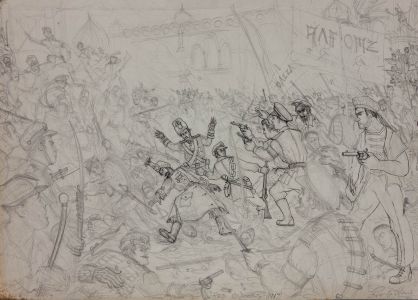 Roy G. Harris - 1953 Pen & Ink and Graphite Drawing, Red October, 1917