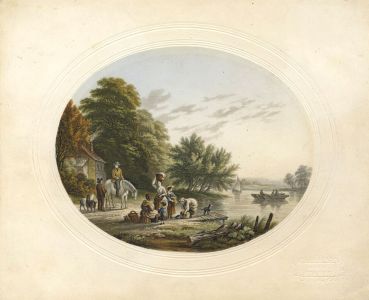 19th Century Lithograph - Waiting at the Ferry