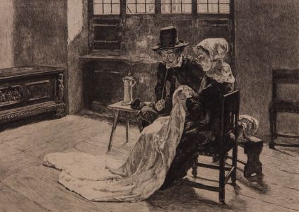 After Claus August Edward Meyer - Fine 1882 Etching, Domestic Scene