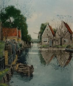 Cassiens - Mid 20th Century Aquatint, Reflections in a Canal