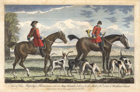 18th Century Engraving - Two of His Majesty's Huntsmen with the Stag Hounds