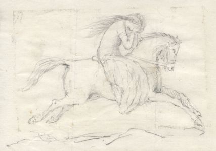 Set of 4 19th Century Graphite Drawing - Figure on Horse, Ship and Portraits