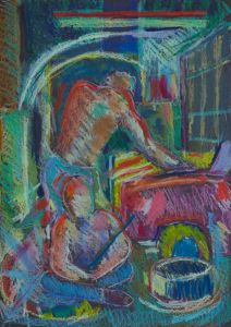 IAN - Mid 20th Century Pastel, Fauvist-Style Interior Scene