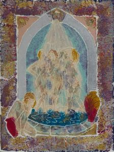 Contemporary Mixed Media - Nudes Bathing in Fountain