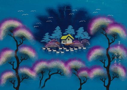 Chinese Contemporary Mixed Media - Lake with House
