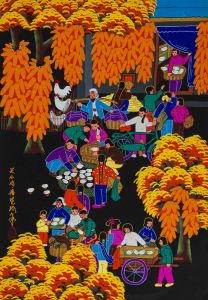 Chinese Contemporary Gouache - Chicken Farm