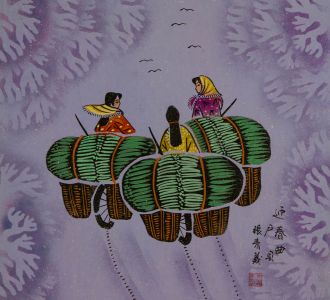 Chinese Contemporary Mixed Media - Women Harvesting