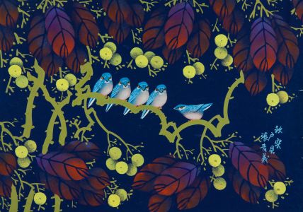 Chinese Contemporary Mixed Media - Blue Tits
