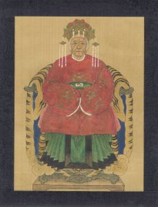 Japanese Mid 20th Century Watercolour - Man on a Tiger Throne