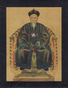Japanese Mid 20th Century Watercolour - Old Man on a Tigre Throne