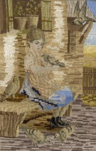20th Century Embroidery - Young Girl with Birds