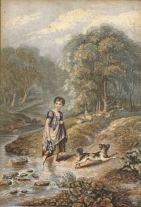 Set of Three Late 19th Century Mezzotints - Figures in Landscapes