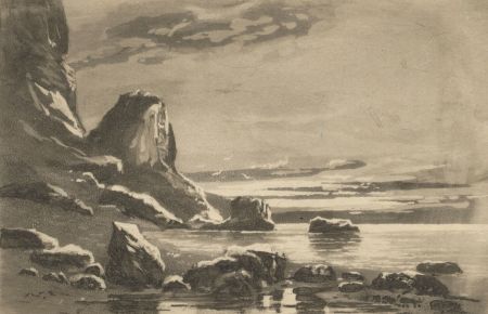 Mid 20th Century Mezzotint - Rocky Shoreline