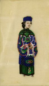 Chinese 19th Century Gouache on Pith (Rice) Paper - Woman in Regional Costume