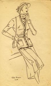 Rita Isobel Shears - 1952 Gouache, Fashionably Dressed Woman