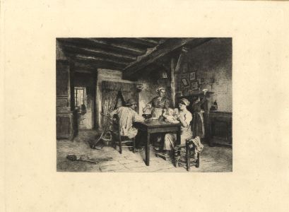Léon Augustin Lhermitte - French Realist 19th Century Etching, Dining Scene