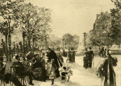 Early 20th Century Etching - Parisian Street Scene after Léon Augustin Lhermitte