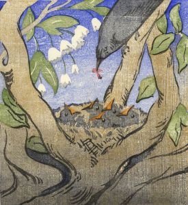 Margaret Romanes - Scottish Mid 20th Century Woodcut, In the Cherry Tree