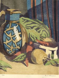 Margaret Romanes - Scottish Mid 20th Century Woodcut, Still Life with Blue Jug