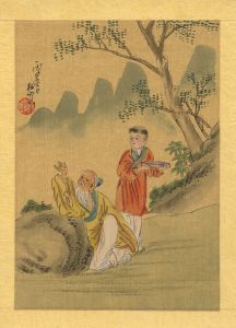 Chinese 19th Century Watercolour - Old Man With Child