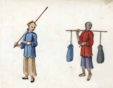 Chinese 19th Century Watercolour on Rice Paper - Punishment Scene, Heavy Load