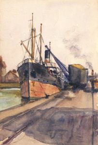 Alexander Brantingham Simpson RI - 1928 Watercolour, S.S. Dicky, Newcastle