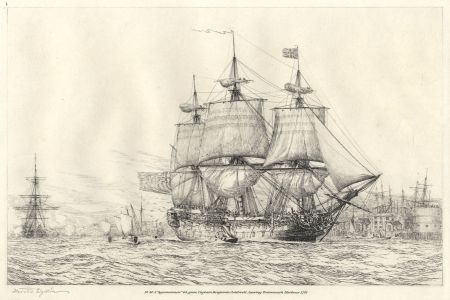 Harold Wyllie (1880-1973) - Early 20th Century Etching, H.M.S. Agamemnon