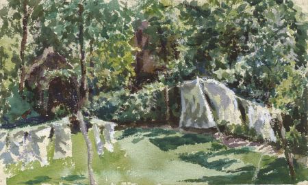 Harold Hope Read - Mid 20th Century Watercolour, Washing Drying on the Line