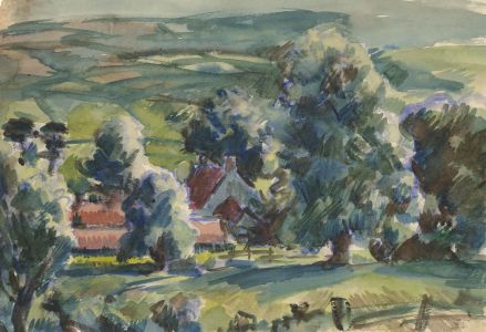 Harold Hope Read - 1915 Watercolour, View of Houses in a Landscape