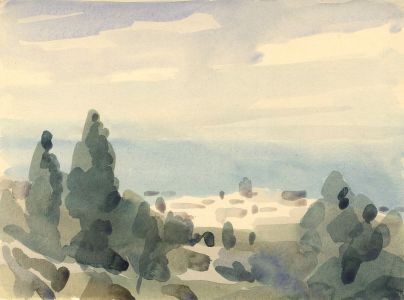Clarence Norman Barlow - Mid 20th Century Watercolour, Coastal View with Trees