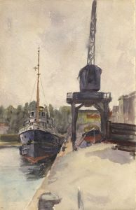 Alexander Brantingham Simpson RI - 1928 Watercolour, Shipyard