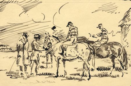 Richard J.M. Dupont - Mid 20th Century Pen and Ink Drawing, Jockeys