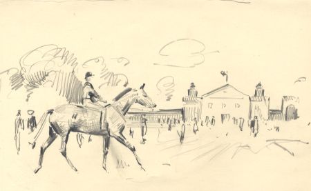 Richard J.M. Dupont - Mid 20th Century Graphite Drawing, At the Races Sketch