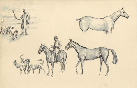 Richard J.M. Dupont - Mid 20th Century Pen and Ink Drawing, Hunting Studies