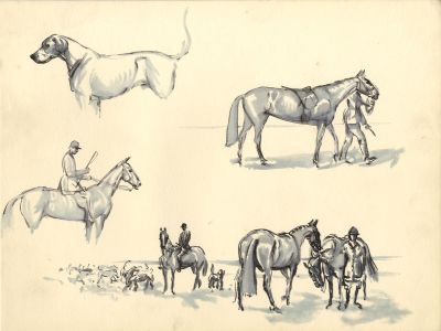 Richard J.M. Dupont - Mid 20th Century Pen and Ink Drawing, Hunting Studies
